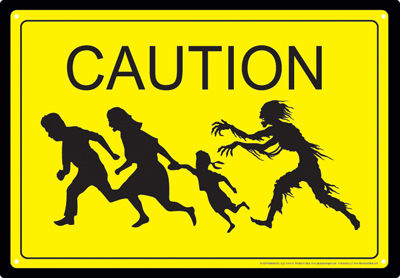 Sinalética Zombie Cautuon Tin Sign 30 cm