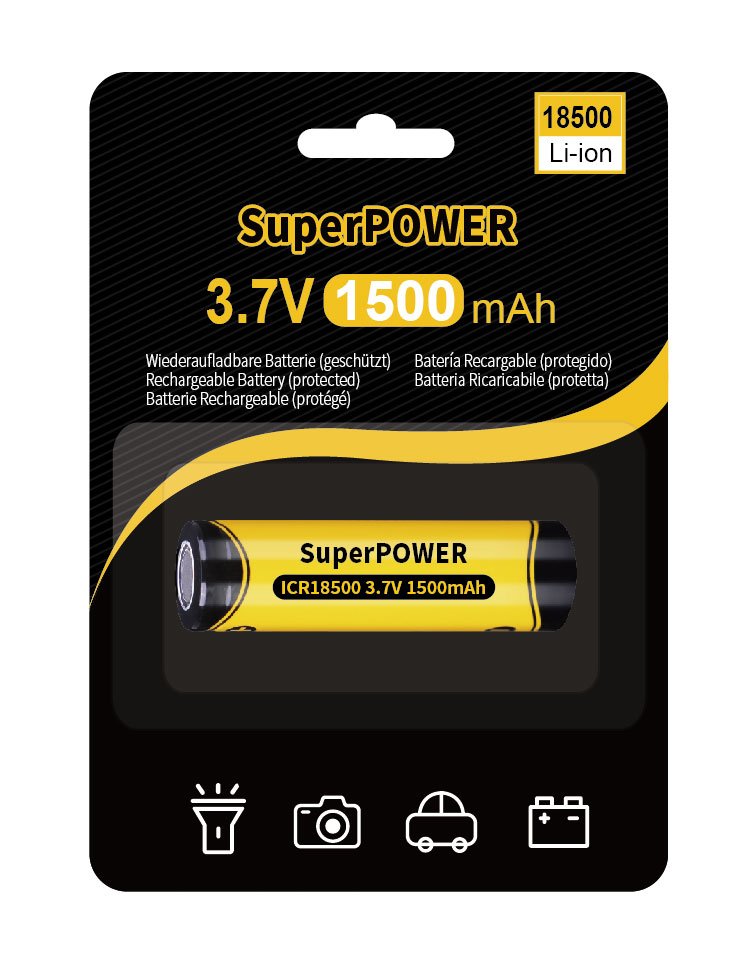 SuperPOWER 18500 lithium-ion reachargable batterie 1500 mAh -3,7 V protect