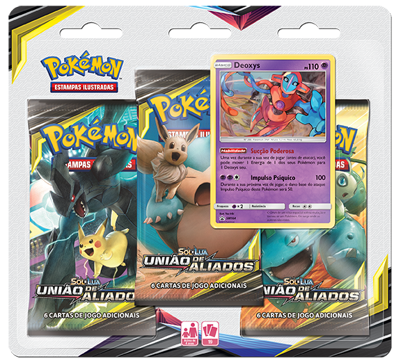 Pokémon Sun and Moon União de Aliados Pack 3 Boosters + Carta metalizada PT
