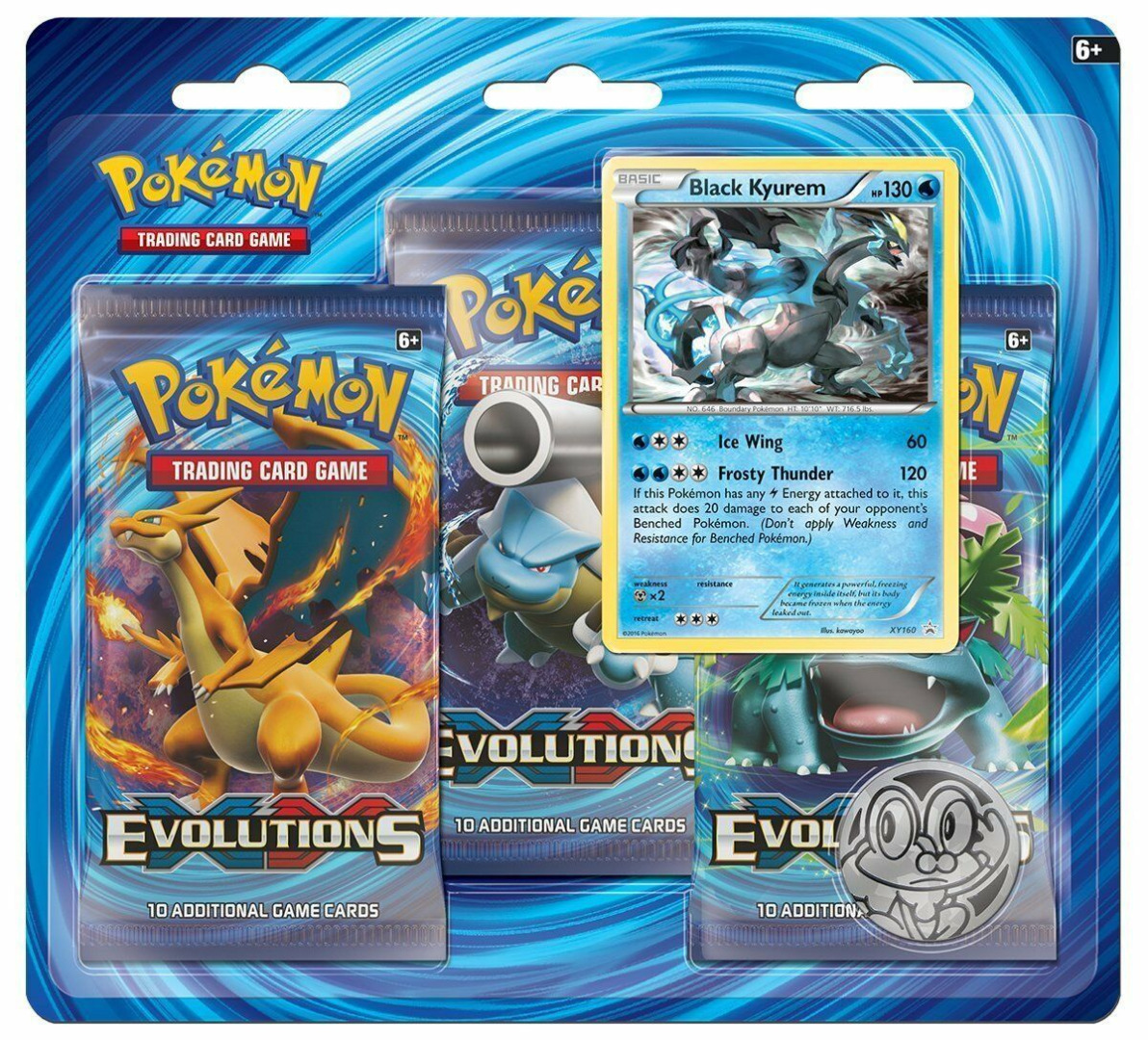 Pokémon Evolutions Pack 3 Boosters + 1 Carta Metalalizada + 1 Moeda Eng